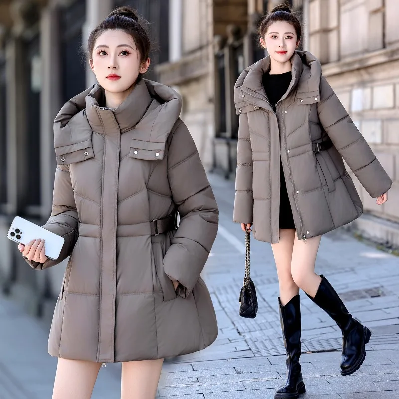 Winter Women Coats Solid Hooded Padded Quilted Coat Zipper Pockets Down Cotton Jackets Thickened Warm Ladies Casual Outerwear