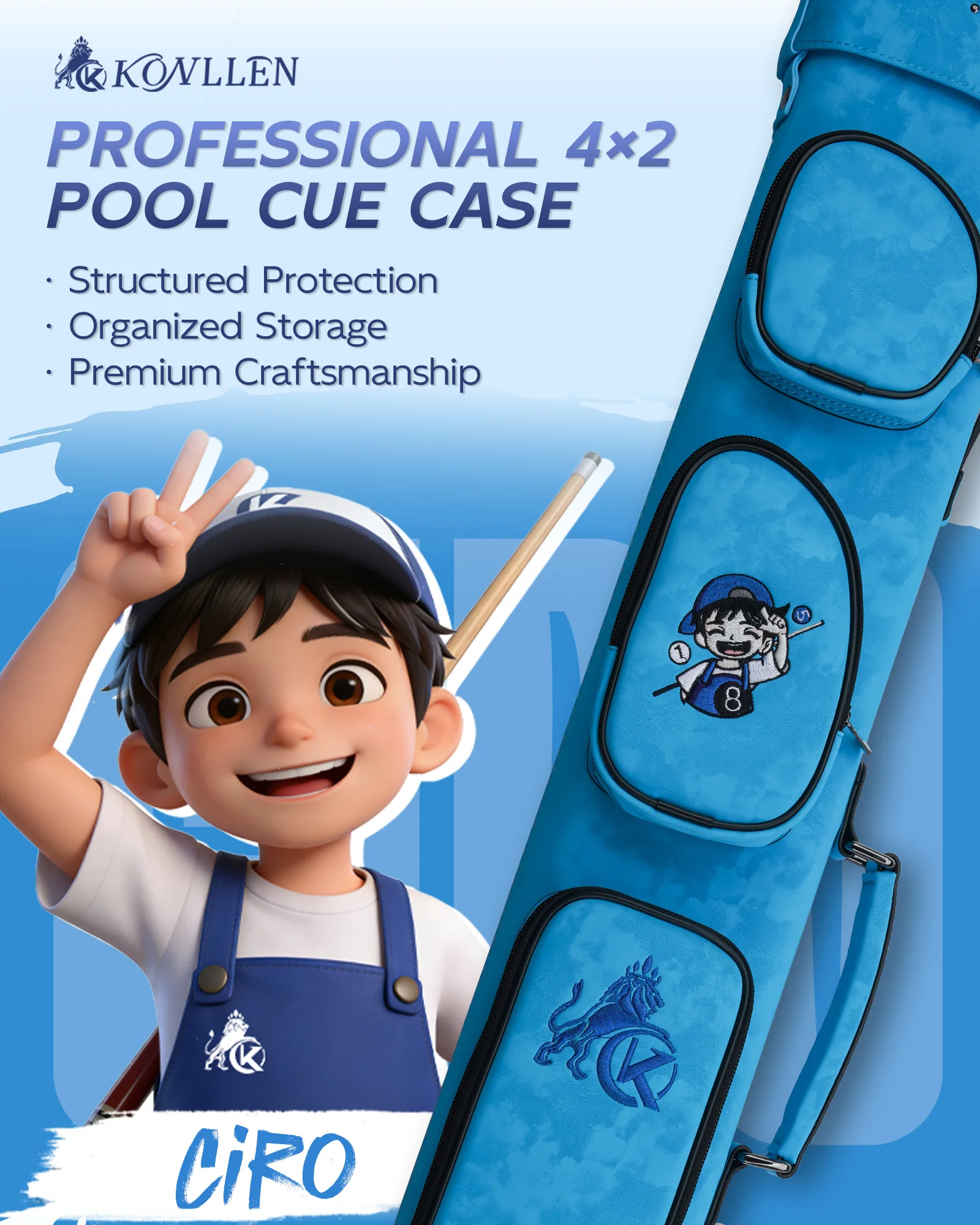 

KONLLEN Pool Cue Case 2x4 Hard Pool Stick Case with Multi-pocket Holds 2 Butts 4 Shafts Billiards Cue Bag with Adjustable Should