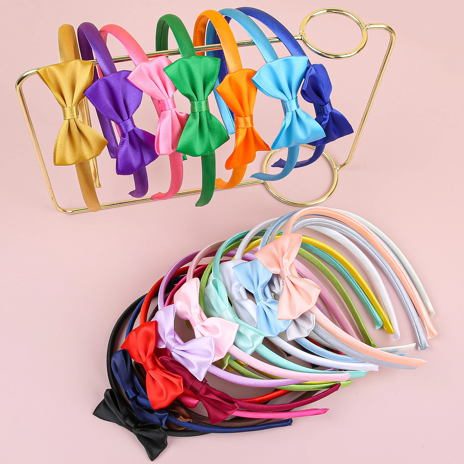 

6pcs Cute Headbands for Girls 2.5inch Satin Hair Bows Headband Plastic Satin Hairbands Kids Children Hair Accessories