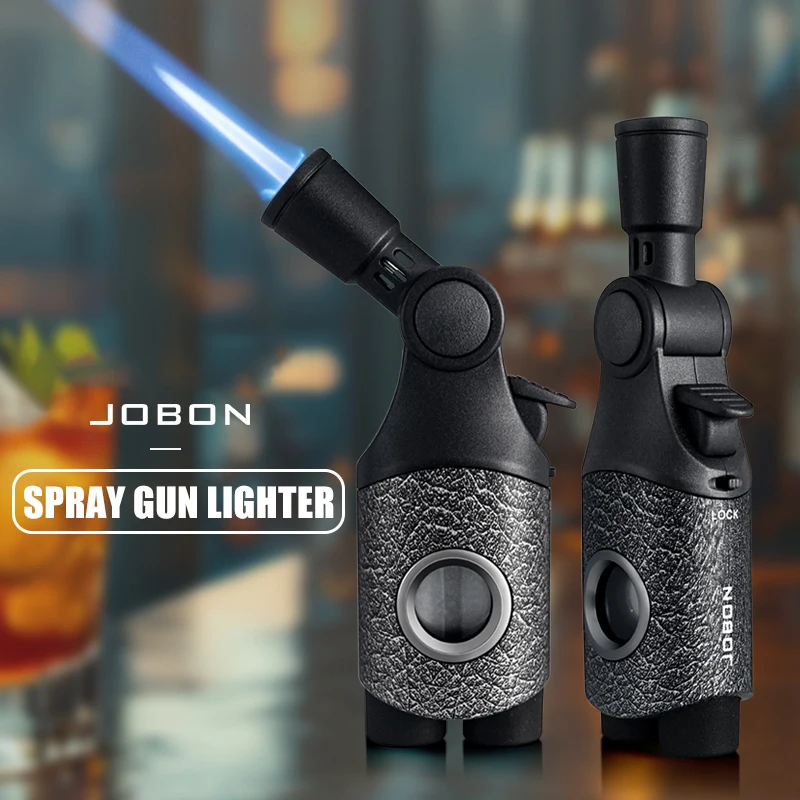 JOBON Blue Flame Spray Gun Lighter Adjustable Flame Outlet Transparent Gas Window Safety Lock Design Flame Adjustable