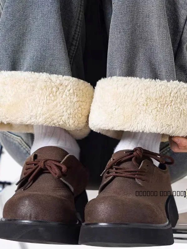 

Утепленные мужские джинсы из овечьего флиса, зимние, на флисовой подкладке, теплые, прямые, повседневные, длинные брюки для температур до -40 градусов (для Северо-Востока)