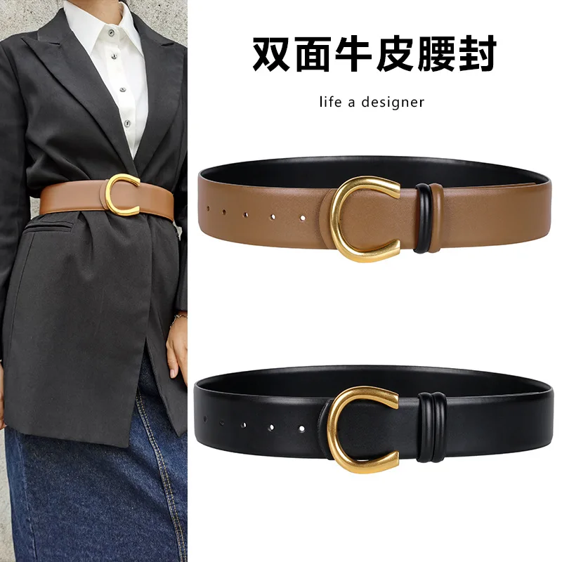 Women Waist Belt Leather Belt Women Fashion Double Sided Wide Belt Slim Waist Strap for Coats and Dresses