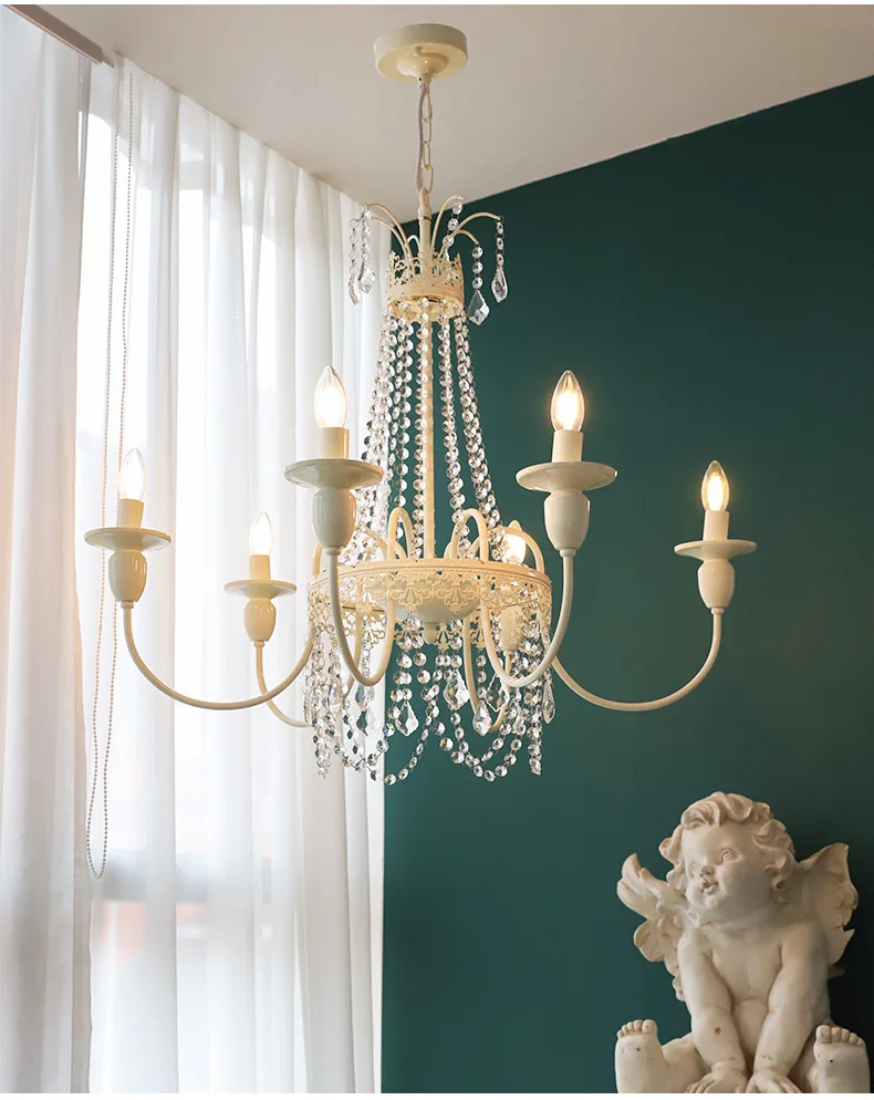 French Romantic White LED Chandelier Bedroom E14 Candle