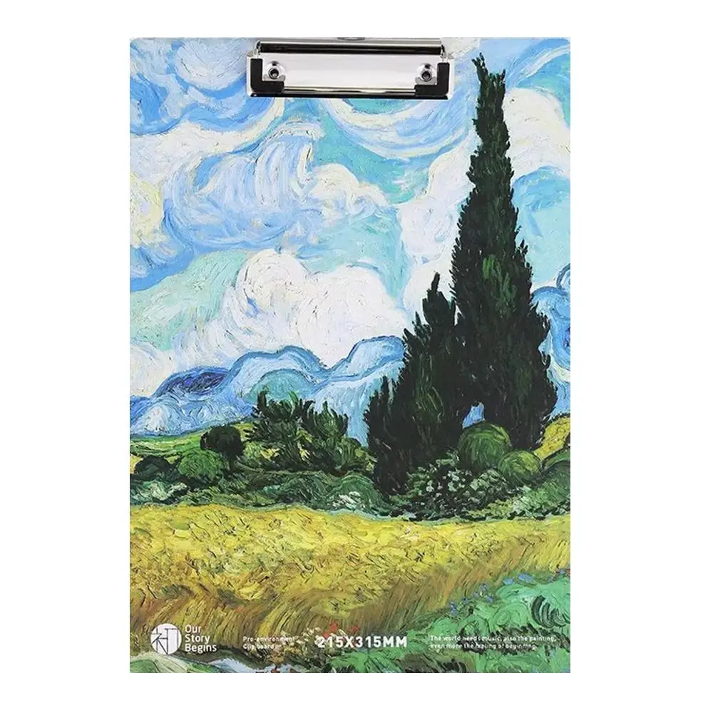 

With Low Profile Gold Clip A4 File Folder Writing Sheet Pad Document Folder Writing Clipboard Van Gogh Oil Painting Writing Pad