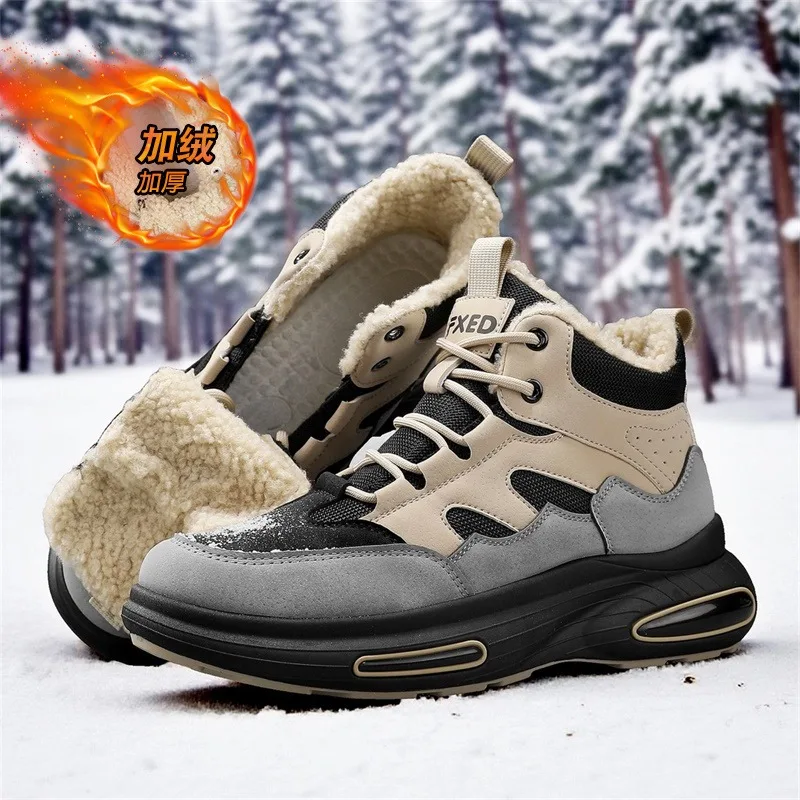 

Winter Men's Boots Warm Plush Snow Boots Warm Comfortable Anti Slip Outdoor Short Boots Lace Up Non-slip Men Shoes
