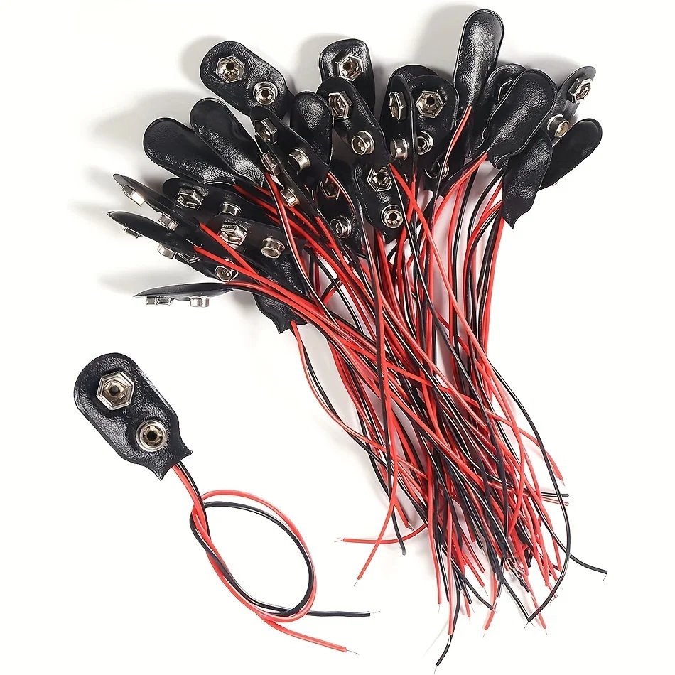 20pcs I Type 9V Battery Clip, 9V Battery Connector  with Wire and Black leather Housing