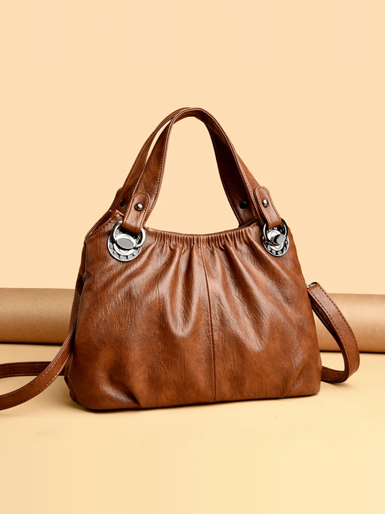 

Ladies Genuine Leather Handbag 2025 New Single oulder Crossbody Bag Middle-Aged Mom Bag High-End Soft Leather Handbag