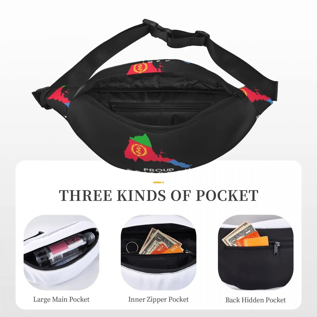 Cool Proud Eritrean Flag Fanny Pack Women Men Sling Crossbody Waist Bag for Camping Biking Phone Money Pouch