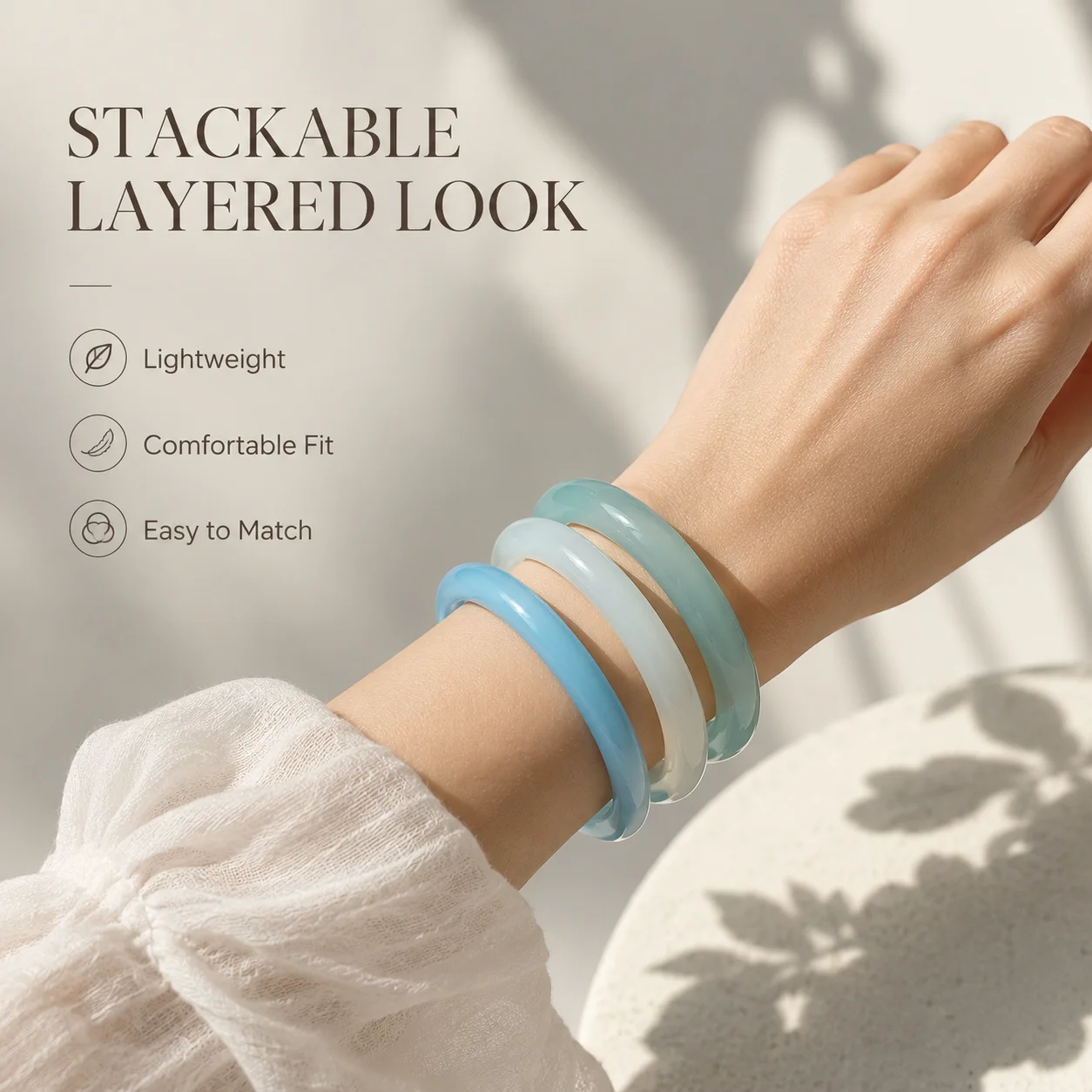Ins Style Semi-Transparent Resin Bangle, Geometric Stackable Bracelet for Women Minimalist Layered Jewelry Gift