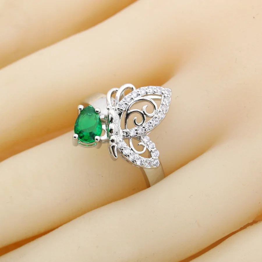 Classic Green Crystal Silver 925 Jewelry Sets Bridal Earrings For Women Zirconia Ring Pendant Necklace Set Wedding Jewelry Gift