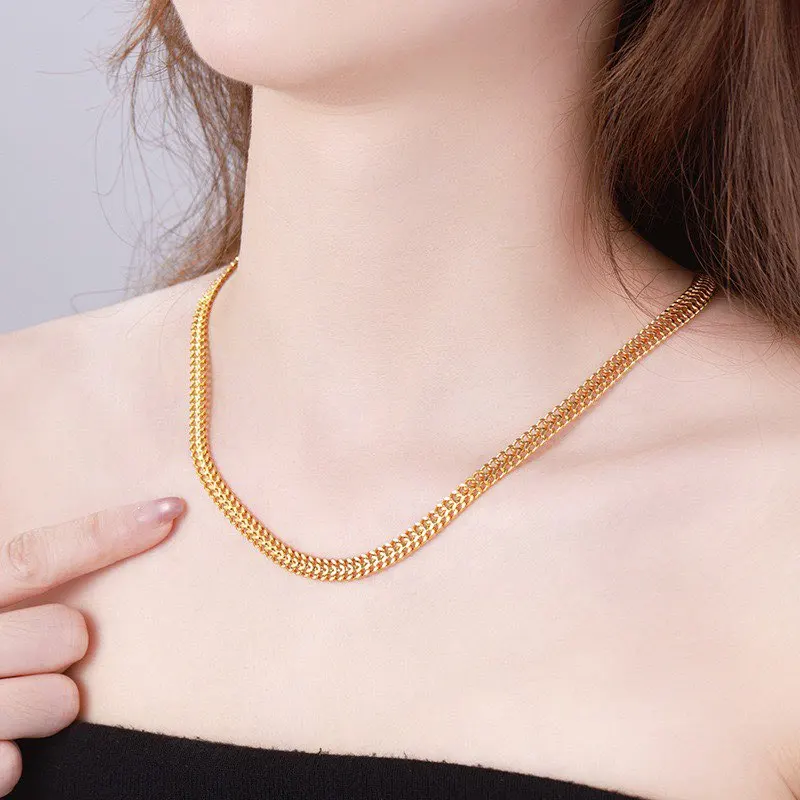 XP Jewelry --( 45 60 cm x 6 mm) 24 k Pure Gold Plated 2 Woven Chain Necklaces for Men Women Fashion Jewelry view 2