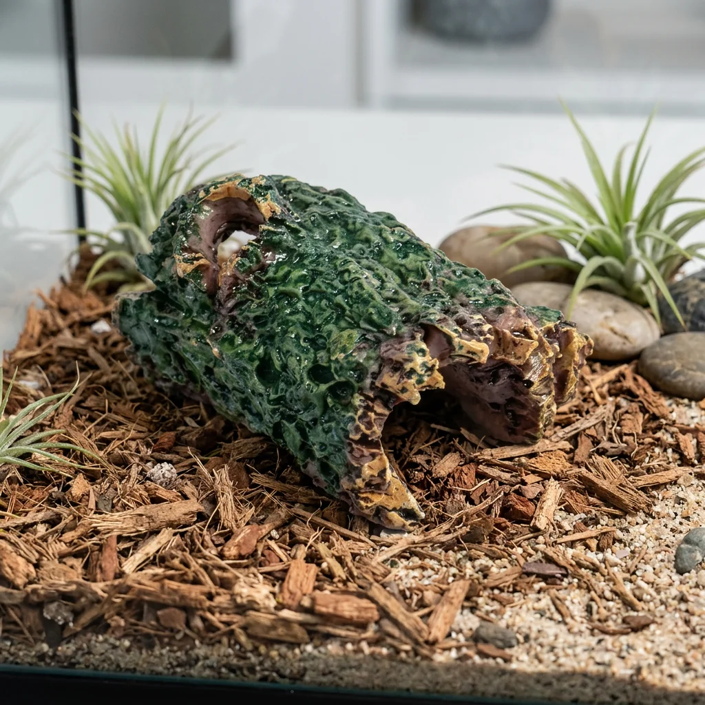 Reptilien-Versteckhöhle, Rindentähnliche Terrarium-Landschaftsdekoration für Kleine Eidechsen und Geckos, Harz-Habitat-Ornament-Zubehör – Detail 6