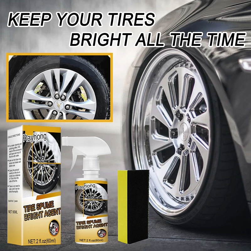 60ml Car Tire Foam Brightener Auto All Wheel Cleaner Car Bicycle Motorcycle Universal Tyre Shining Cleaning Spray Wax and Sponge