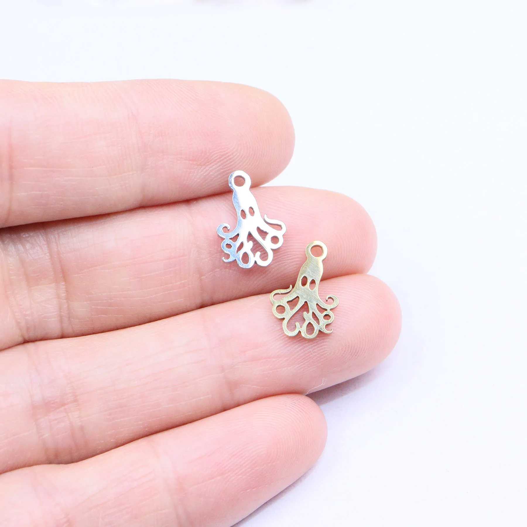 10pcs Stainless Steel Shiny Polished Sea Motif Octopus Jewelry Charms Pendant DIY Handcraft Waterproof Antiallergic