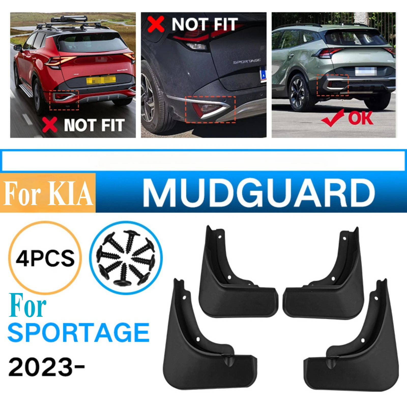 

For Kia Sportage 2023 Car 4Pcs Front & Rear Soft Rubber Mud Flaps Mudguards Splash Guards Auto Exterior Tire Modification Parts