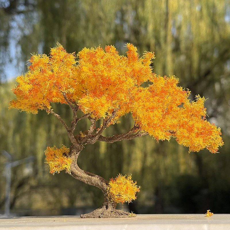 شجرة سلكية خريفية مصغرة مع نموذج قاعدة شجرة القيقب شجرة المناظر الطبيعية تمثال منصة الدعامة شجرة نموذج طاولة الرمل