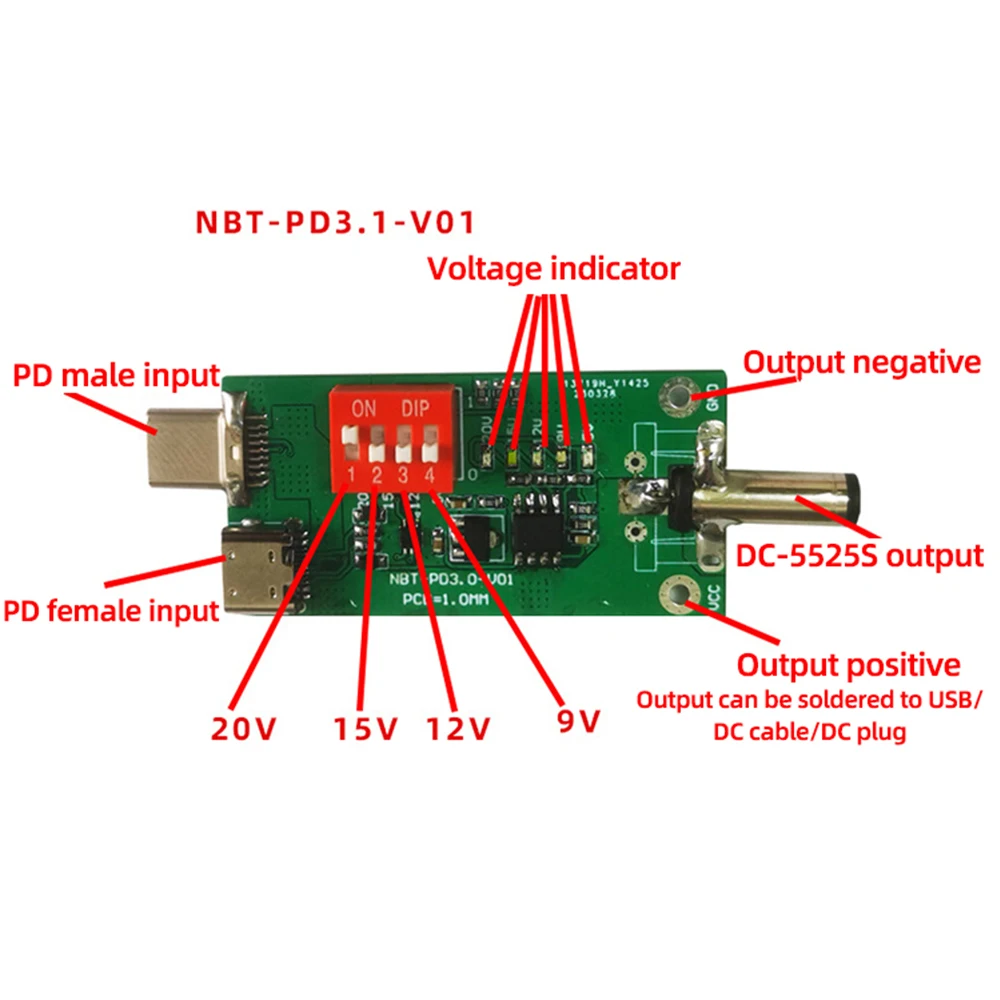外部電圧出力カード,140w,dc5.5x2.5,正の負の拡張ポイント,20,28,36,48 v,固定電圧出力