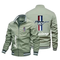 Men's Ford Mustang Emblem Printed Jacket, Windproof Outdoor Casual Clothing, Spring and Autumn Fashion, 2023