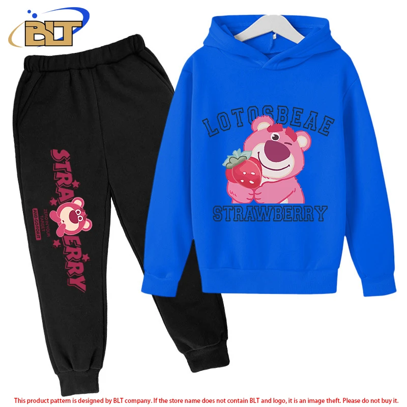 Lotso Bear-Conjunto infantil de moletom e calças de lã, moletom esportivo azul, conjunto de 2 peças para meninos e meninas