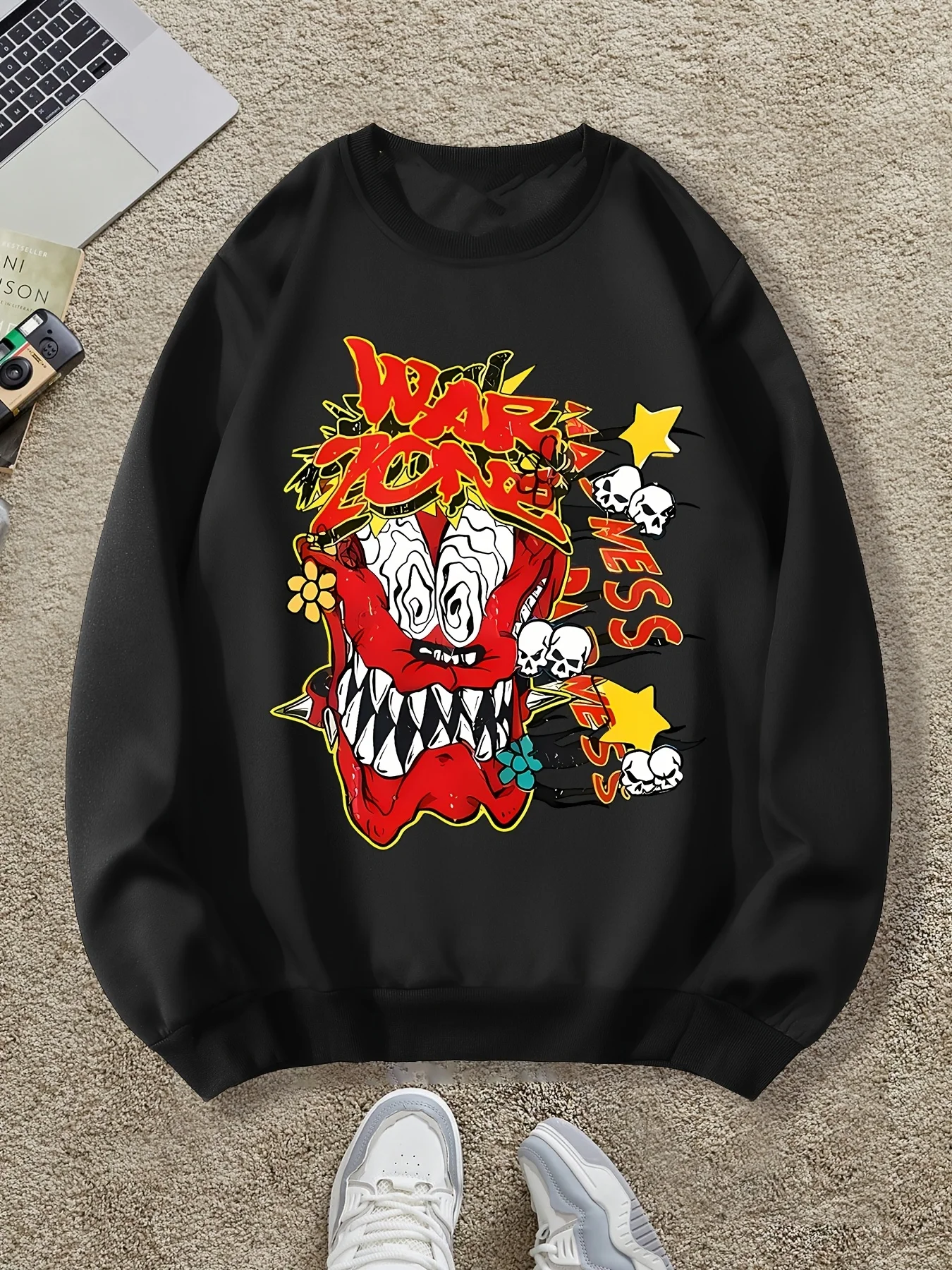 

Gothic Cartoon Pattern Printed Autumn and Winter Men's and Women's Long Sleeved Sportswear Sweatshirt, Casual and Loose Outdoor