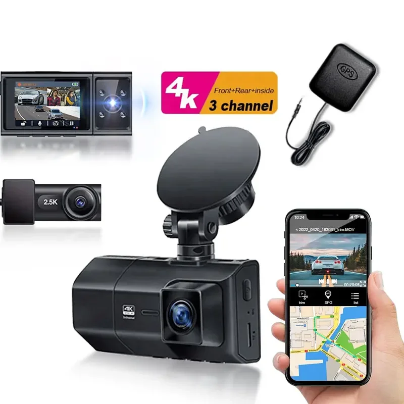 

3 channel night vision 3 lens recorder IPS LCD FHD 2.5K cameras gps wifi dashcam for car video camera dual dash cam