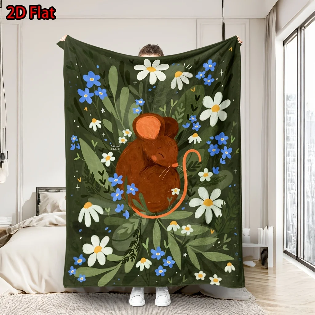 Cute Woodland Floral Squirrel Throw Blanket Decorative Throw for Couch Bed Cozy Spring Forest Nursery Rustic Farmhouse Gift