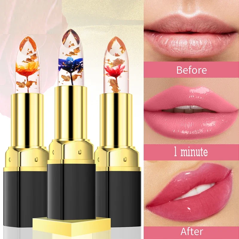 Flower Jelly Lip Balm Lipstick Waterproof Lasting Moisturizer Crystal Jelly Lipstick Temperature Color Changing Lip Care Makeup