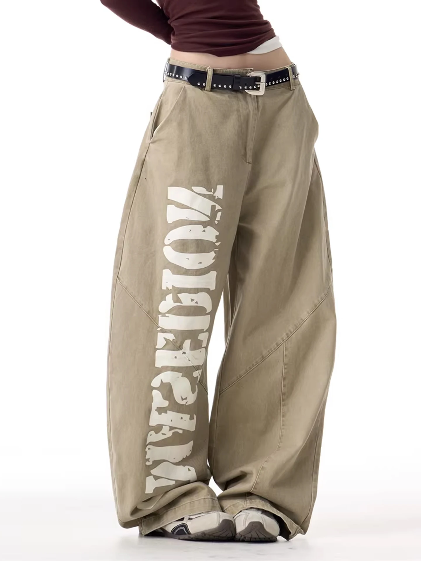 

Брюки в стиле американского ретро с принтом, свободные повседневные широкие брюки для мужчин и женщин, модный бренд