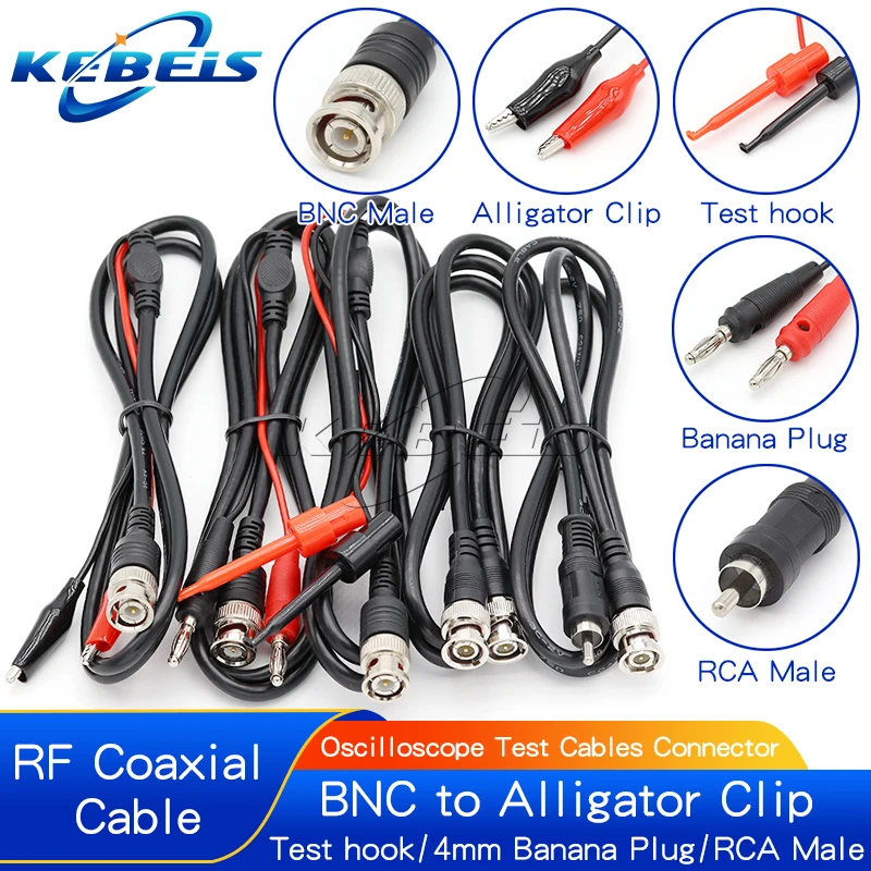 1PCS BNC Q9 to BNC RCA Dual Hook Clip Alligator Clip Cables 4MM Banana Plug Oscilloscope Test Probe  Connector