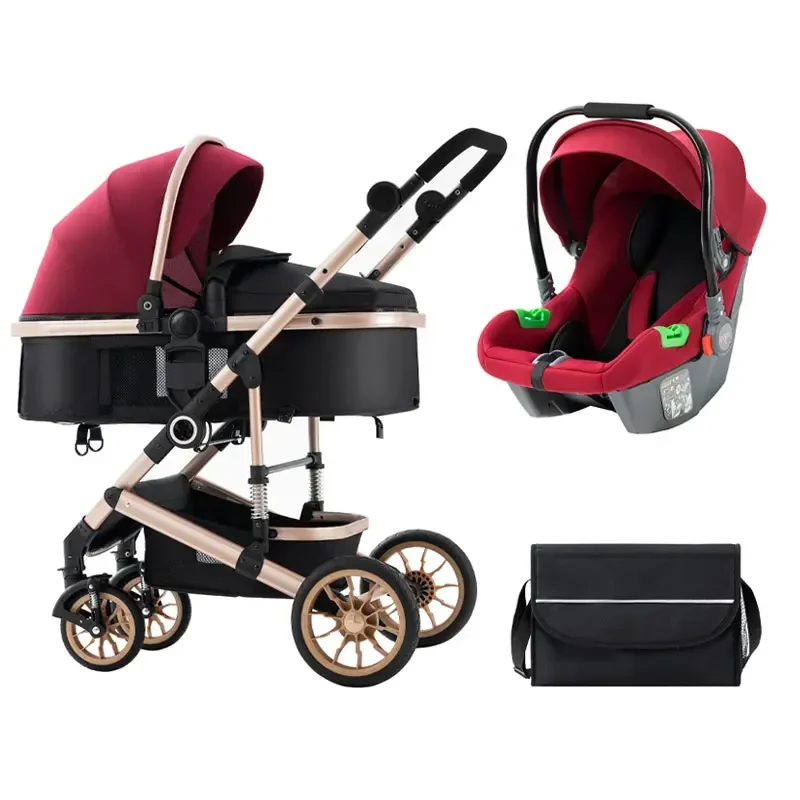 High Landscape Baby Stroller 3 in 1 With Car Seat and Stroller Luxury Infant Stroller Set Newborn Baby Car Seat Trolley 8 Gifts