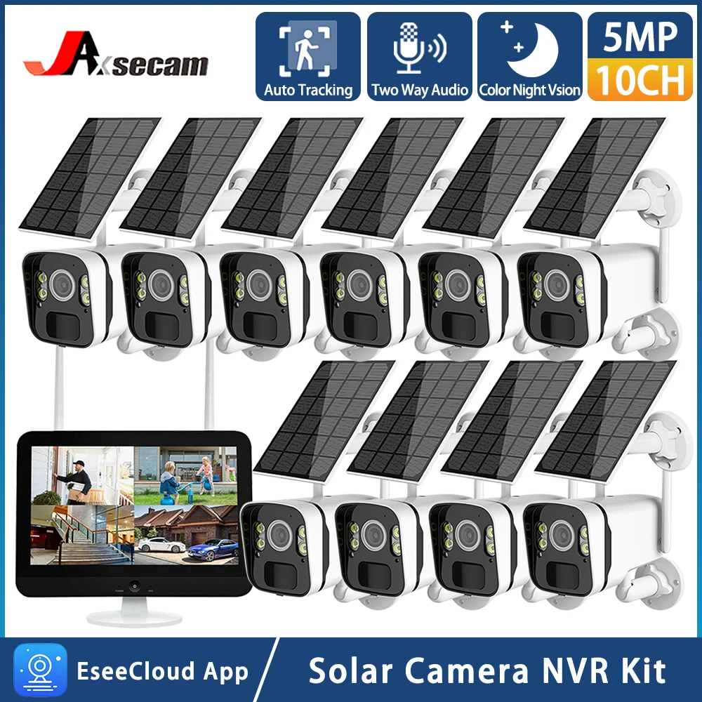 

Wifi Solar IP Camera System 5MP EaeeCloud Surveillance Cameras With Wifi 10CH 12.5 Inch Screen Nvr Home Security Two Way Audio