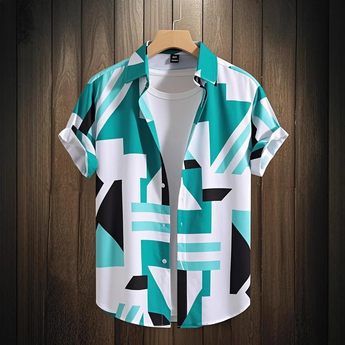 Summer Niche Geometric Printed Shirt with Refreshing Contrasting Colors and Irregular Shapes, Youth Loose Short Sleeved Shirt