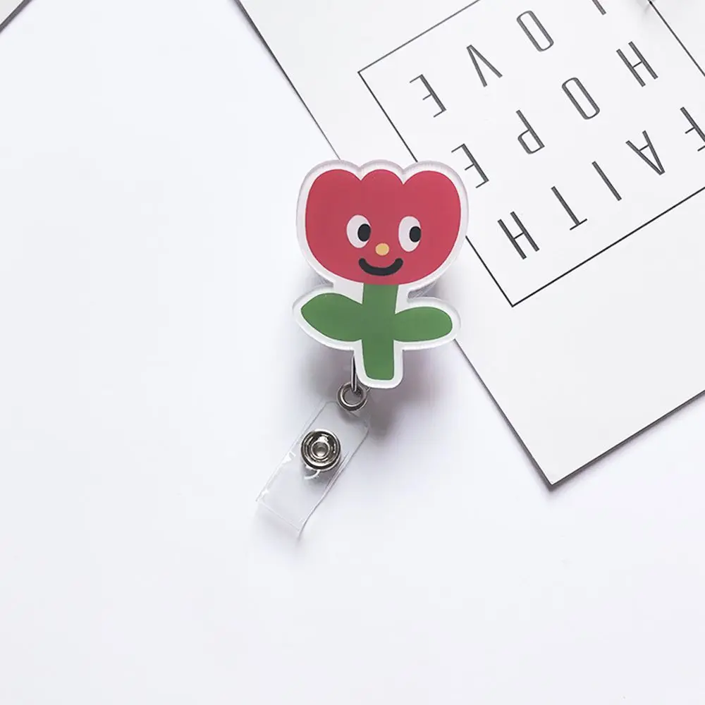 

Supplies Korea Flowers Reel Clip Cartoon Acrylic Student Name Card Holder Badge Holder Retractable Badge Reel ID Card Clips