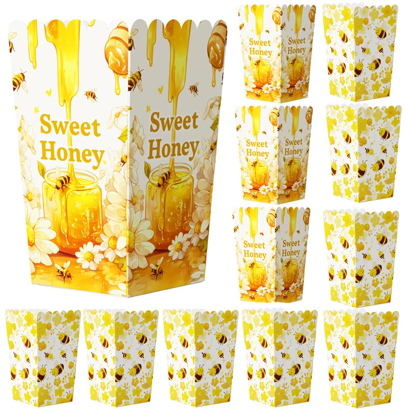 10 Stück Popcorn-Box mit süßem Honigbienen-Thema, Süßigkeiten-Keks-Verpackungsboxen für Kindergeburtstag, Babyparty, Party-Dekoration