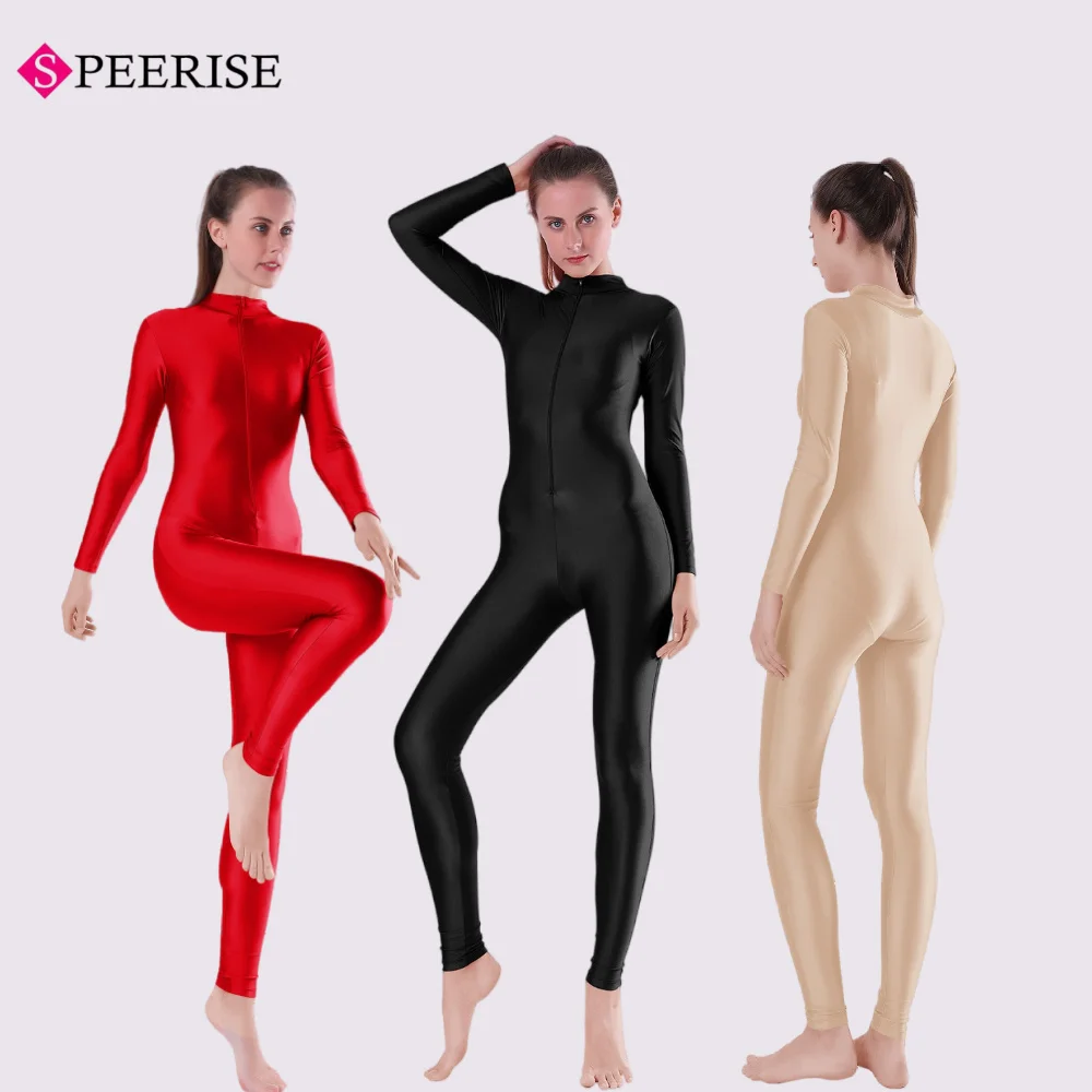 女性用スパンデックス長袖タートルネックユニタードボディスーツ、フロントジッパー付き、エアリアルヨガダンスウェア、ボディコンスーツ、大人用