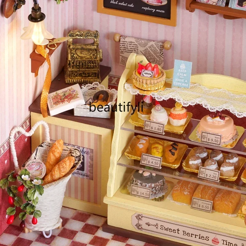 Sala de bolo DIY casa doce artesanal casa romântica cena em miniatura ornamento