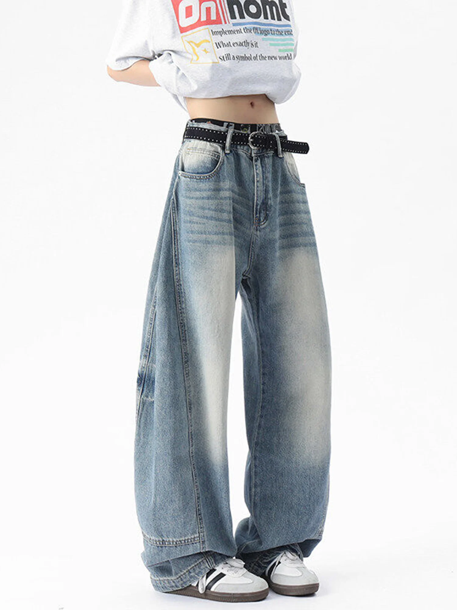 الرجعية الأمريكية Waed الدينيم الجينز الرجال عازمة سكين واسعة الساق مستقيم أنبوب فضفاض صالح الصيف العصرية ملابس شبابية تلاشى الجينز