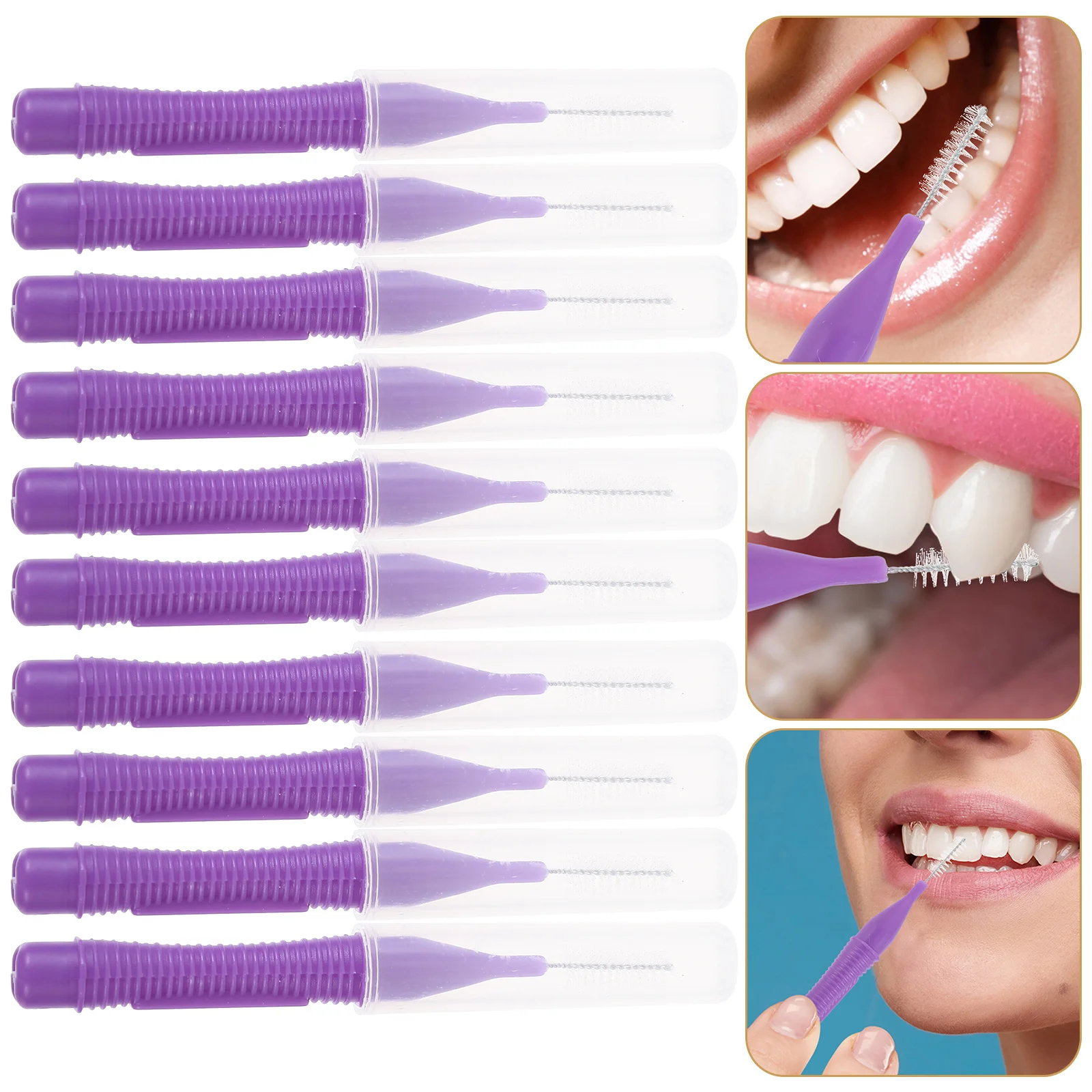 

10pcs Interdental Brush Cleaner Teeth Floss Pick Oral Care Tool Food Debris Removal Portable Dental Picks Purple Easy Carry