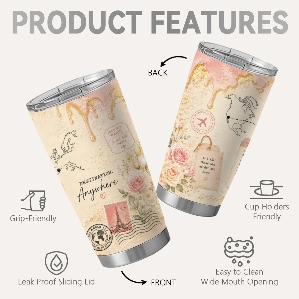 Retro aircraft travel route Vacuum Flasks 20oz Coffee Tumbler with 2 Lids & Straw Stainless Steel Vacuum Insulated Mug