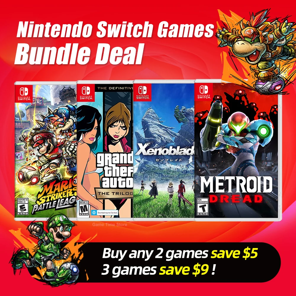 Juegos Nintendo Switch Ofertas Комплект игр GTA Metroid Dread Mario Battle League Xenoblade 3 Купить 2 игры Сэкономьте 5,3 доллара США Сбережение 9 долларов США