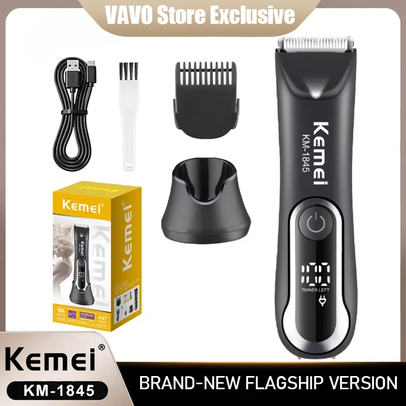 

Kemei KM-1845 Groin Hair Trimmer Men Electric Clippers Waterproof Trimmer for Pubic Body Grooming Kit Razor Ceramic Blade