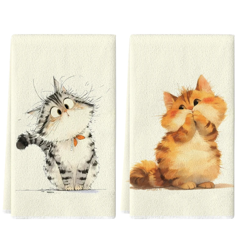 2 stuks, kattenkeukendoeken met gekantelde kop en mondkapje, 40 cm * 60 cm handdoekenset, superabsorberende zachte reinigingsdoek, theedoek voor koken en bakken, handdoek, schoonmaakdoek, afwasdoek,