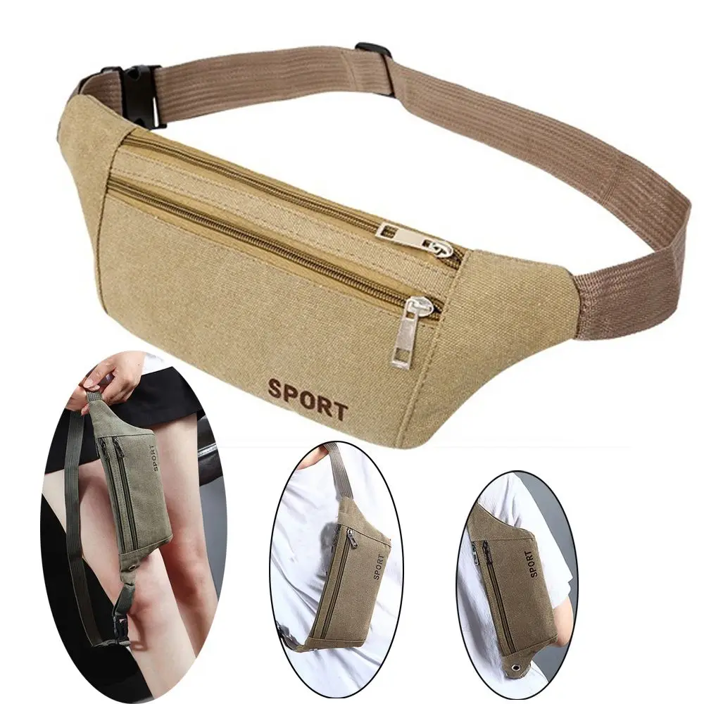 Multi-Pockets Casual Wallet Storage Bag Canvas Belt Bags Fanny Pack Hip Purse Waist Packs