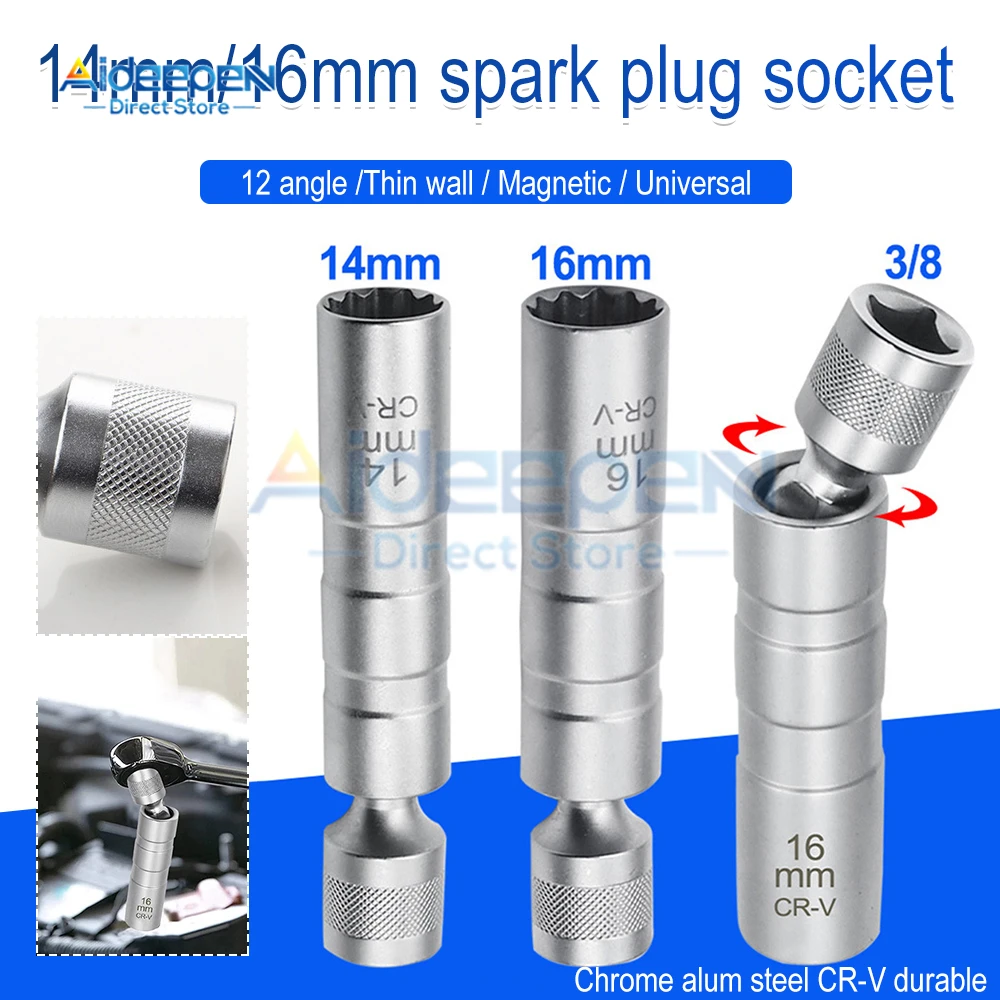 14/16mm Car Reparing Tool Spark Plug Socket Wrench Magnetic 12 Angle Spark Plug Removal Tool Thin Wall 3/8\