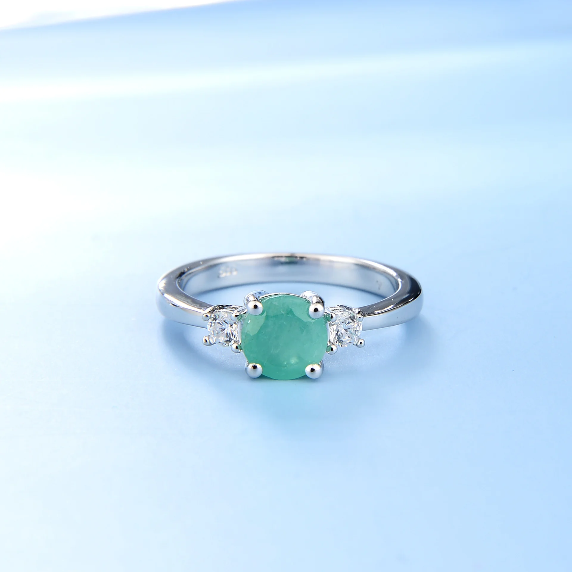 

Luxury brand genuine real jewels Straight Color Natural Stone Women's Fashion Simple Set s925 Silver Emerald Ring high quality