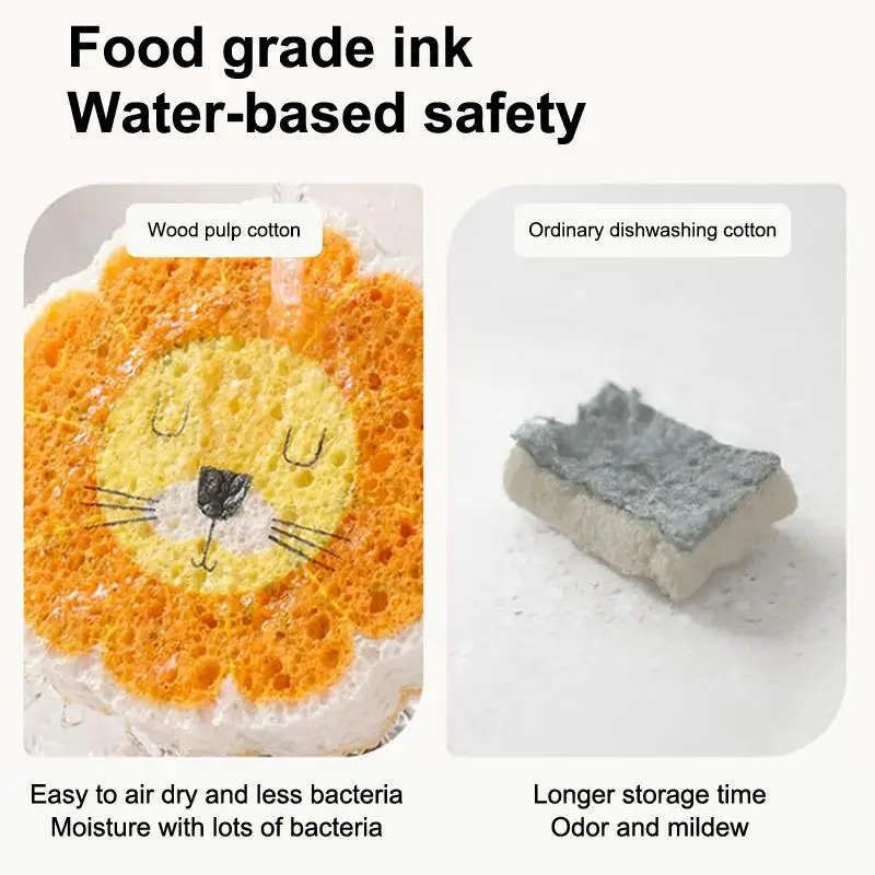 Wood Pulp Cotton Sponge Cartoon Compressed Cleaning Wipe Dual-Sided Dishwashing Kitchen Bathroom Household Gift
