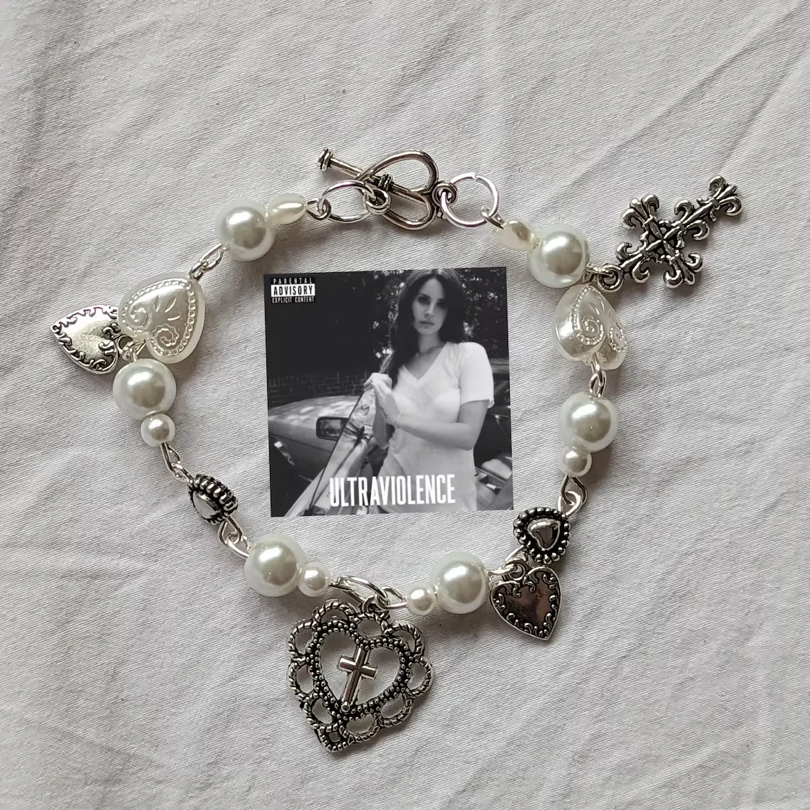 Y2K Handmade Rock Cross Bracelet,Lana del Rey themed charm bracelet