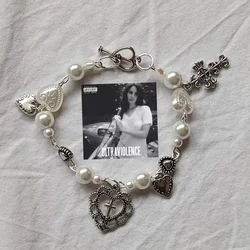 Bracelet croix rock fait à la main, bracelet à breloques sur le thème Lana del Rey, Y2K