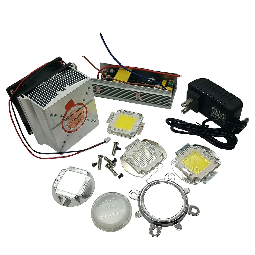 

100W high-power white LED chip+100W heat sink cooler+100W LED driver+100W 44mm LED lens kit with 12V2A power supply