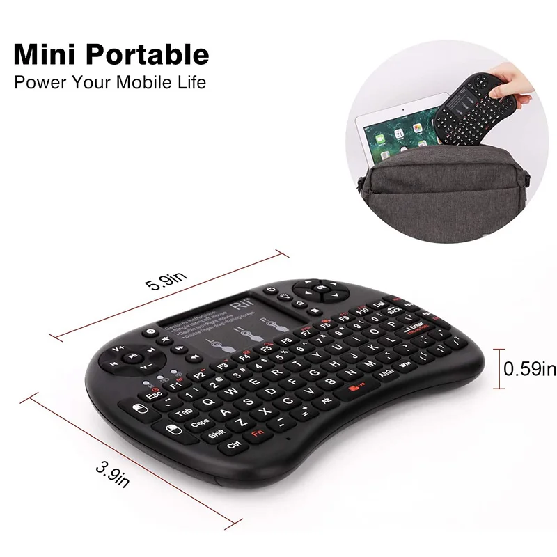 Rii-miniteclado inalámbrico con Bluetooth y panel táctil, Teclado retroiluminado portátil de 2,4 GHZ para teléfonos inteligentes, ordenador